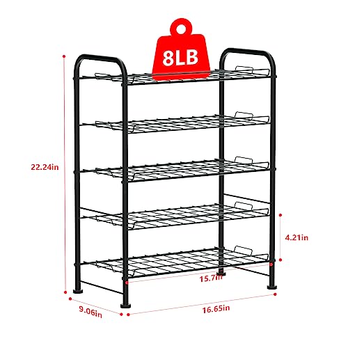 OYEAL Plastic Water Bottle Storage Rack 5 Tier Bottled Water Holder Organizer Freestanding Floor Small Beverage Soda Drink Stand Shelf for Kitchen Pantry Can Storage, Hold 30 Bottles, Black