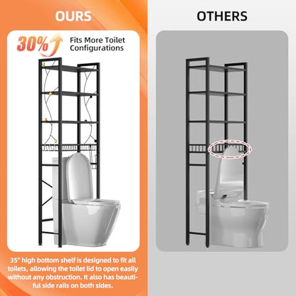 Over-The-Toilet Storage Rack, 4-Tier Bathroom Organizer Shelf Over Toilet with Adjustable Shelf and Basket, Freestanding Space Saver Bathroom Shelves Above Toilet for Room (Pure Black) - color: Pure Black