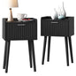 LAATOOREE Nightstand Set of 2, Small Bed Side Table with Fluted Door, End Table with Solid Wood Legs, Mid-Century Bedside Table for Bedroom Small Space - color: Black, style: Fluted Style