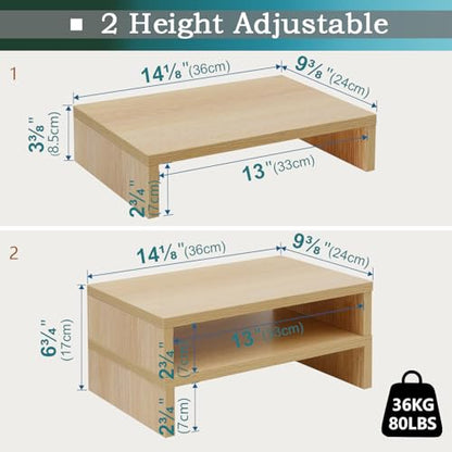 TEAMIX Wood Monitor Stand Riser - 2 Pack Adjustable Dual Monitor Riser for Laptop/PC - color: Maple