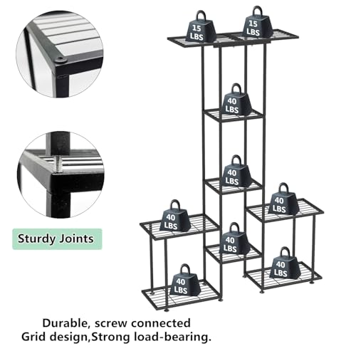 Plant Stand Indoor Outdoor, Metal 6 Tier Tall Hanging Plant Shelf for Multiple Flower Planter Large Heavy Duty Ladder Plant Holder for Garden, Black (y-201) - size: y-201