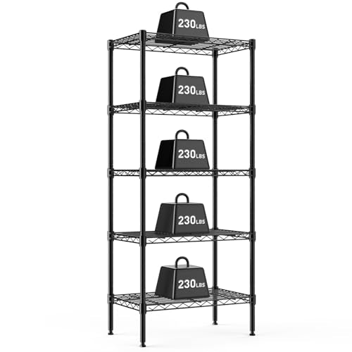 NEWBULIG 5-Tier Metal Wire Storage Shelves, Adjustable Heavy Duty Steel Shelving Unit, Freestanding Storage Rack Organizer for Kitchen, Pantry, Garage, Bathroom, 23.2" W x 13.4" D x 59.8" H, Black - size: 23.2" W x 13.4" D x 59.8" H