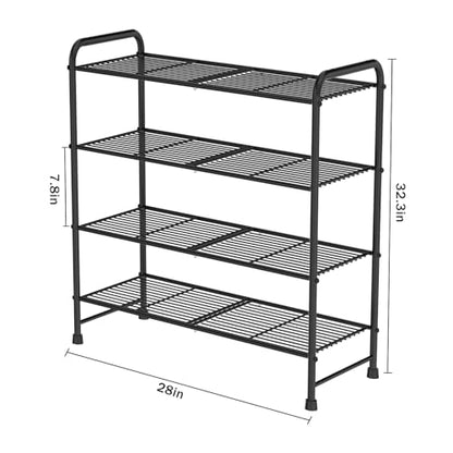 4-Tier Short Metal Shoe Rack,Extra Large Capacity Adjustable Stackable Shoe Organizer Shelf for Closet Entryway, Bedroom,Living Room, Floor,Hallway Shoe Shelf,Black 28" W × 32.3" H