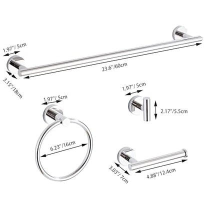Chrome Bathroom Hardware Set 5 Piece with Towel Racks for Bathroom, SUS304 Stainless Steel Bath Towel Bar Set, 24 Inch Wall Mounted Accessories Kit… - color: Chrome