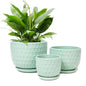 Ceramic Flower Pots with Drainage Hole and Saucer, Modern Round Succulent Planters with Honeycomb Inspired Texture Design, Small to Medium Sized, Set of 3, Green - size: 6.4"+5.2"+3.7" - Set of 3, style: Honeycomb