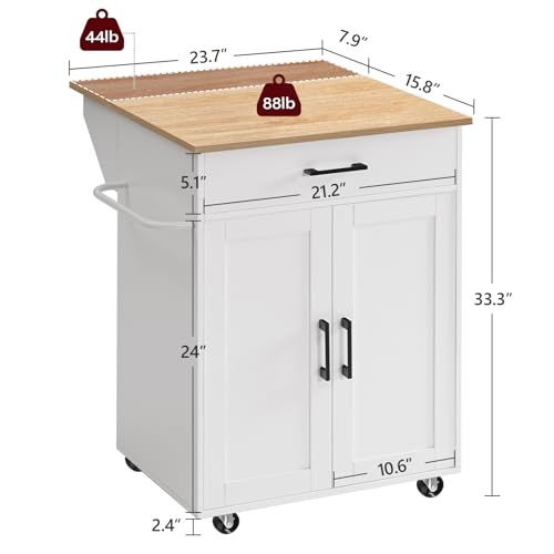 MAHANCRIS Kitchen Island on Wheels with Drop Leaf, Folding Countertop Kitchen Island Cart, Kitchen Island Table with Towel Rack, Drawer, for Kitchen, Dining Room, White and Natural KINW12501 - color: White and Natural