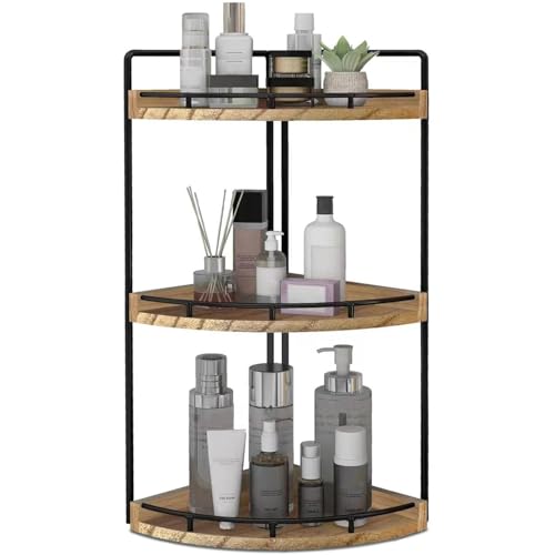 Dorhors 3-Tier Corner Bathroom Organizer Countertop for Storage,Vanity Tray,Wood Counter Organizer for Kitchen,Bathroom,Dresser (Rustic Brown) - color: Rustic Brown