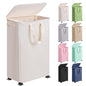 Vincona Slim Laundry Hamper with Lid and Wheels, Small Rolling Laundry Basket with Handle for Small Spaces, Tall Dirty Clothes Hampers for Dorm, Bathroom and Bedroom, 75L, Beige - size: 75L