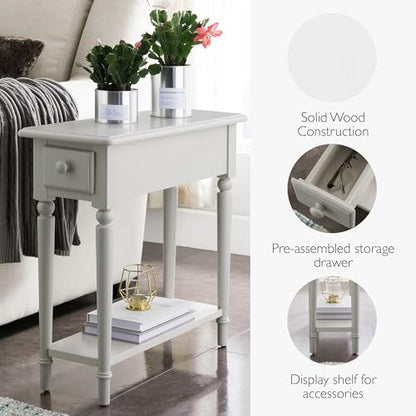 Leick Home Coastal End Table, Solid Wood, 1 Drawer, Bottom Display Shelf, Easy-Assembly, For Living Room/Bedroom, Greige, 23.5 in. L x 10.0 in. W x 24.0 in. H, 20017-GR - color: Greige