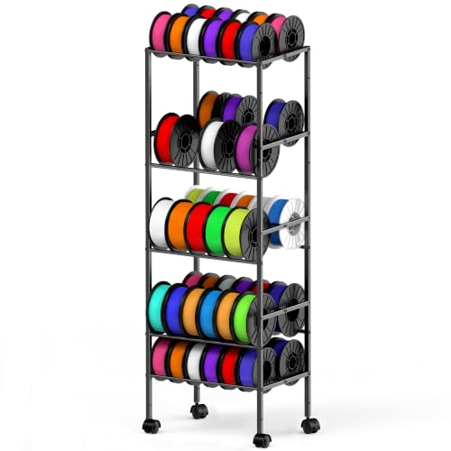 3D Printer Filament Storage Rack with Wheels, 5-Tier Rolling Spool Holder Stand Cart, Holds up to 60x1kg Spools, Heavy Duty Metal Filaments Organizer Shelf for Printing Studio Office Workshop