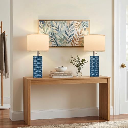 Reaketon Table Lamps for Living Room Set of 2, Ceramic Table Lamps for Bedroom, 20" Modern Lamps for Night Stands, Blue - color: Blue