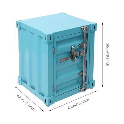 Industrial Style Container Cabinet, Iron Bedside Table with Lock, Shipping Container Style End Table, Wrought Iron Container Side Table for Living Room Bedroom Office (Blue) - color: Blue