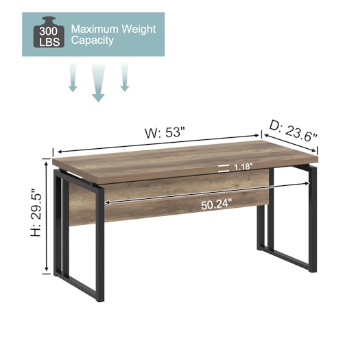 EXCEFUR Modern Computer Desk for Home Office, PC Laptop Gaming Desk, Metal Wood Study Writing Table Workstations for Bedroom Living Room, 53 Inch, Rustic Oak - color: Rustic Oak