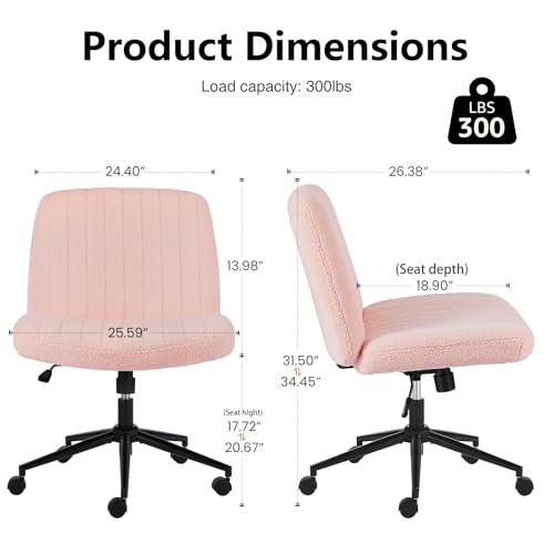 OLIXIS Criss Cross Chair with Wheels, Vanity Chair, Home Office Desk | Furry Teddy Fleece, Wide Seat Armless, Height Adjustable Swivel, Home Computer Task, Bedroom, Study, Pink Teddy - color: Pink Teddy