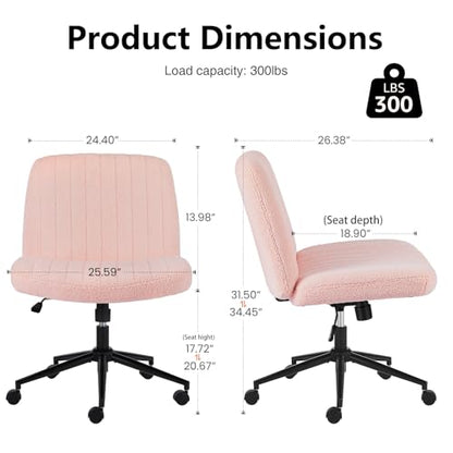 OLIXIS Criss Cross Chair with Wheels, Vanity Chair, Home Office Desk | Furry Teddy Fleece, Wide Seat Armless, Height Adjustable Swivel, Home Computer Task, Bedroom, Study, Pink Teddy - color: Pink Teddy