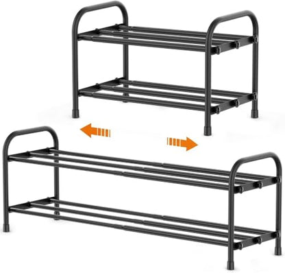 2 Tier Shoe Rack Metal Shoe Shelf Heavy Duty Shoe Rack Storage Organizer for Entryway Closet Doorway, Black - size: 2 Tier