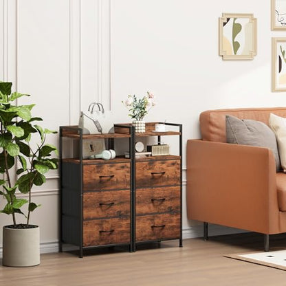 Somdot Nightstand with 3 Drawers, Dresser with Fabric Bins for Bedroom, Hallway, Entryway, Night Stand Bedside Table Furniture, Sturdy Steel Frame, Wooden Top, Easy Pull Fabric Bins, Wood Grain Print - color: Wood Grain Print, size: 11.4"D x 15.2"W x 30.6