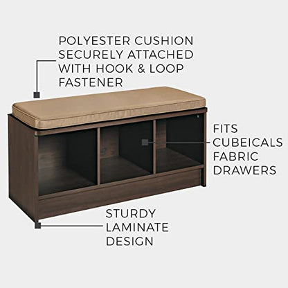 ClosetMaid 3258 Cubeicals 3-Cube Storage Bench, Natural Gray with Gray Cushion - color: Natural Gray With Gray Cushion