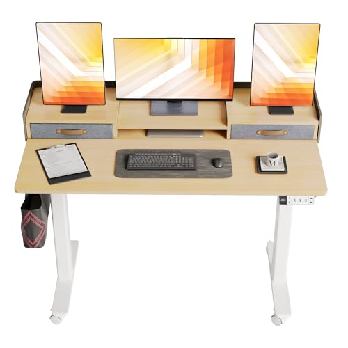 Claiks Standing Desk with Drawers, Stand Up Electric Standing Desk Adjustable Height, Sit Stand Desk with Storage Shelf and Splice Board, 55 Inch, Natural - color: Nature, size: 55.1×23.6