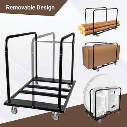 Folding Table Cart, Heavy Duty Drywall Dolly Cart 1800 LBS | Table Dolly w/ 5" PU Swivel Wheels, 10 Table Capacity for Party Events, Hotel, Factory, Warehouse, (45.6" L x 29" W x 39" H)