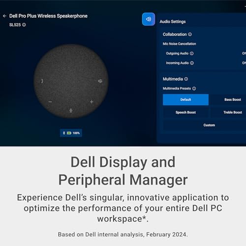 Dell Pro Plus Wireless Speakerphone - SL525 - USB-C, Zoom/Microsoft Teams Certified, Wired/Wireless, Bluetooth 5.3, Omni-Directional, AI-Based Noise Cancellation - style: SL525