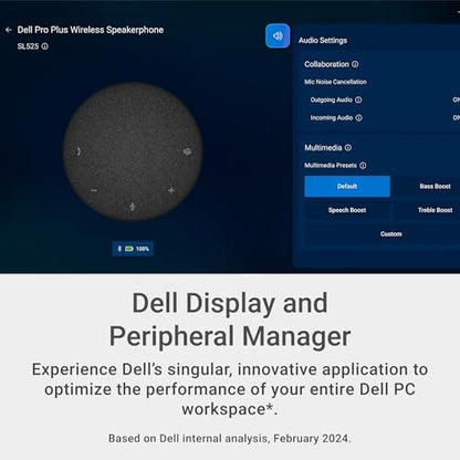 Dell Pro Plus Wireless Speakerphone - SL525 - USB-C, Zoom/Microsoft Teams Certified, Wired/Wireless, Bluetooth 5.3, Omni-Directional, AI-Based Noise Cancellation - style: SL525
