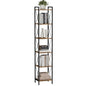 Homhedy 6 Tier Small Bookshelf, Tall Narrow Bookcase, Metal Book Shelf | Industrial Style for Small Spaces, Home, Office, Living Room, Kitchen, Bedroom , 10.4" D x 13" W x 67.4" H, Rustic Brown - color: Rustic Brown, size: 10.4"D x 13"W x 67.4"H