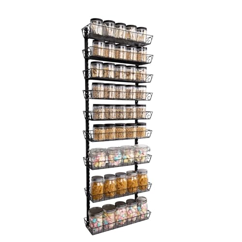 SWOMMOLY Adjustable Wall Mount Spice Rack, 9-Tier Dual-use (Multi-use) Organizer, Black - color: Black, size: 9-Tier