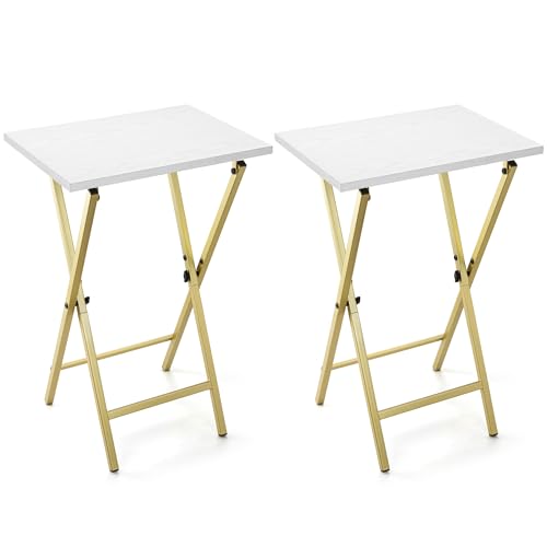 Acovy TV Tray Table Set of 2, TV Dinner Tray, Folding Table, Foldable TV-Trays, Side Table for Bed, Couch, Portable and Small Easy to Move, - color: Gold