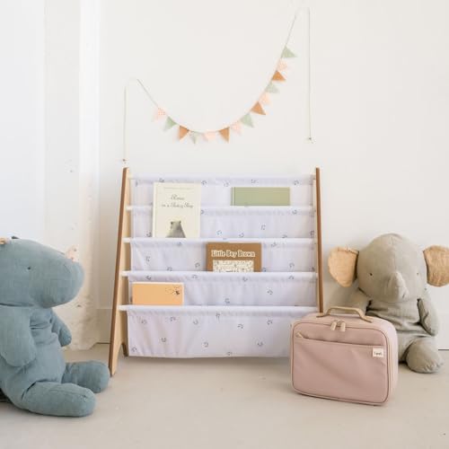 3 Sprouts Recycled Kids Bookshelf, Holds 35 Books, 4-Tier, Blueberry Mist | Space-saving bookshelf, Children's room, Toddler bookcase organizer, Ages 3+, Book/toy storage, Front-facing, Covers visible - color: Blueberry Mist
