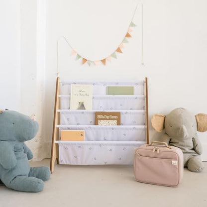 3 Sprouts Recycled Kids Bookshelf, Holds 35 Books, 4-Tier, Blueberry Mist | Space-saving bookshelf, Children's room, Toddler bookcase organizer, Ages 3+, Book/toy storage, Front-facing, Covers visible - color: Blueberry Mist