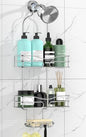 DAOYA Shower Caddy - Organizer with 6 Hooks, Soap Basket & Self-Adhesive Pad, Silver - color: Silver