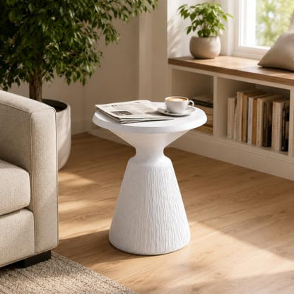 Stone Side Table,Round Faux Marble Side Table,Modern Small Stone End Table for Balcony (White-16.7"-3) - color: White-16.7"-3