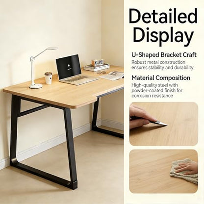 Computer Desk 39.4 Inch Small Office Desk with Wood Top and Metal Frame, Study Writing Desk for Home, Bedroom, Gaming, U-Shaped Leg Design, Modern Simple - color: Frame：black/Board：teak