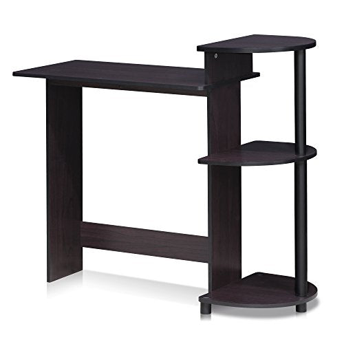 Furinno COMPACT Desk, 28.5" Wide Gaming Desk with Shelves, Computer Desk with Book Shelf, Office Desk for Home Office, Study Room, Dorm, Bedroom, Dark Walnut - color: Dark Walnut, size: Round Side Shelf