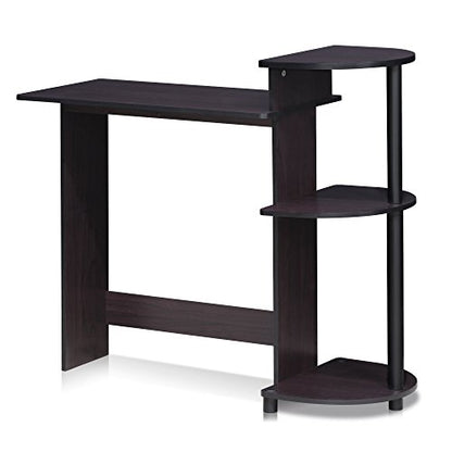 Furinno Compact 29-Inch Brown Computer Desk, Office Desk with 3 Side Shelves, Rectangular Home Office Desk, Gaming Desk for Home Office, Bedroom, Study Room, Dark Mocha - color: Dark Mocha, size: 28.5-in with 3 Rounded Shelves