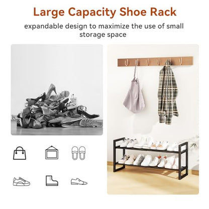 IBUYKE Expandable Shoe Rack, 18"-33” Adjustable Shoe Organizer for Closet, Stackable Metal Free Standing Shoe Rack Storage for Small Space Entryway, Black TXJ002B - size: 33inch-1 Pack