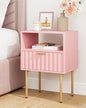 Night Stand,Modern Bedside Table with Drawer and Shelf,Pink Night Stand with Gold Frame,Small Side Table for Bedroom,Living Room - color: Pink