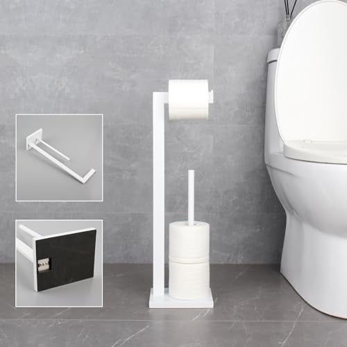 GERZWY SUS 304 Stainless Steel Toilet Paper Stand with Reserve, Free Standing Toilet Paper Holder, White - color: White