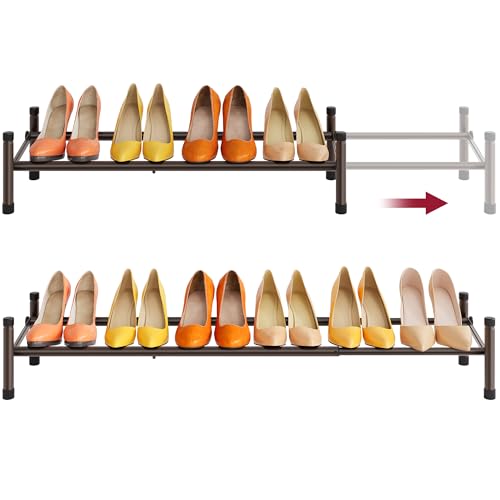 Tajsoon Expandable Shoe Rack for Closet 1 Tier, 28“-41“Adjustable & Stackable Shoe Shelf Storage, Metal Shoe Rack Organizer for Front Door Entrance, Closet, Garage, Entryway, Bronze - color: Bronze, size: 1 Tier