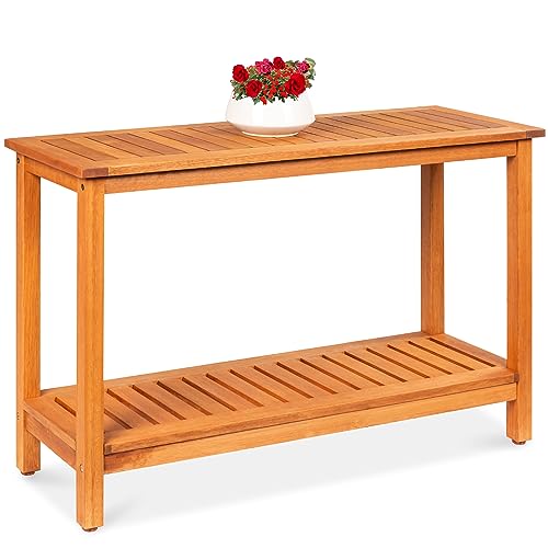 Best Choice Products 48in 2-Shelf Eucalyptus Wooden Console Table Indoor Outdoor Multifunctional Buffet Bar Storage Organizer w/Foot Sliders - Natural - color: Natural