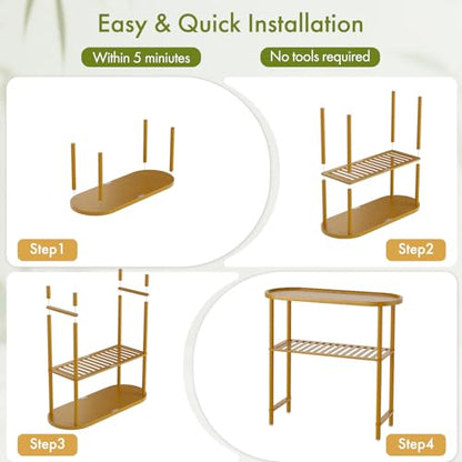 Small Entryway Table Bamboo, Narrow Hallway Table 2-tier, Slim Console Table with Anti-fall Edge, Sofa Side Table 5min Assembly, Small TV Stand, Plant Stand, Walnut, 30.7"L x 11.8"W x 29.7"H - color: Walnut, size: 30.7"L x 11.8"W x 29.7"H