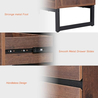 WAMPAT Modern End Table with 2 Drawers, Farmhouse Sofa Table with Black Square Iron Leg, Wood Rustic Side Table for Living Room, Nightstand for Bedroom, Brown, 17.7''L x 15.5''W x 19.8''H - color: Brown