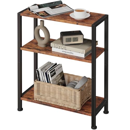 3-Tier Side Table, Small End Table, Sofa Side Table for Narrow Spaces, Slim End Table, Nightstand Table, for Living Room Bedroom Office, Rustic Brown - color: Rustic Brown