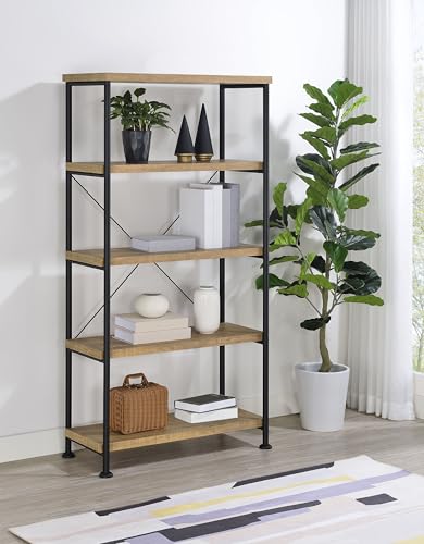 Coaster Home Furnishings - Analiese - Wood and Metal - 4-Tier Bookshelf with Open Shelves, X-Back Bracing, and Rectangular Frame - Home Office - 63-Inch - Mango - 802003 - color: Mango
