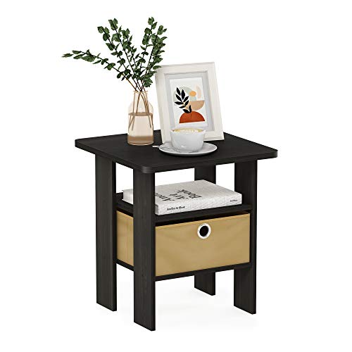 Furinno ANDREY Square Side Table, End Table, Night Stand, Dark Espresso | Open Shelves and Storage Bin, Bedside Table, for Living Room, Bedroom - color: Dark Espresso/Brown, size: 1-Pack, Center Bin