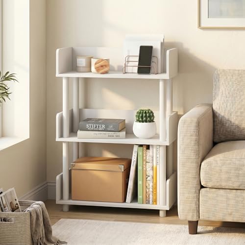 3-Tier Storage Shelves with Side Panels, Open Shelves Book Shelf with Rounded Corner Top Edges, Display Shelf for Organization and Storage, Home Office, Living Room, White - color: White/White, size: 3 Tier