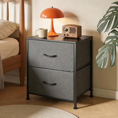 Small Dresser with 2 Drawers Fabric Nightstand for Bedroom Night Stand Bedside Table with Wood Top End Table for Small Space, Apartment, Hallway, Entryway, Metal Frame - color: Grey
