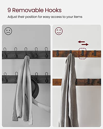 VASAGLE Coat Rack, Hall Tree with Shoe Bench for Entryway, Entryway Bench with Coat Rack, 4-in-1, with 9 Removable Hooks, a Hanging Rod, 13.3 x 33.1 x 72.1 Inches, Rustic Brown and Black UHSR400B01 - color: Rustic Brown + Black, size: 33.1"W