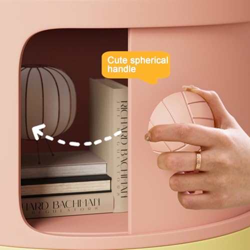 3 Tier Round Nightstand with Drawers, Plastic Pink Nightstand Modern Round Bedside Table with Handles and Sliding Door for Bedroom, Living Room - color: Pink